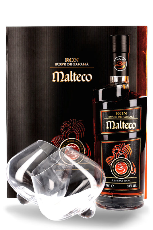 Malteco 25Jahre + 2 Gläser im Geschenkkarton 40% vol. 0.7l